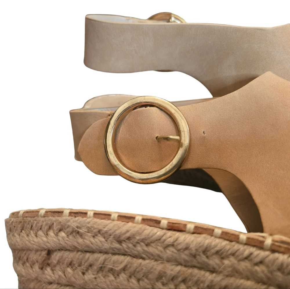 Catherine Malandrino Tan‎ Faux Suede Espadrille Wedge Sandals - Size 11